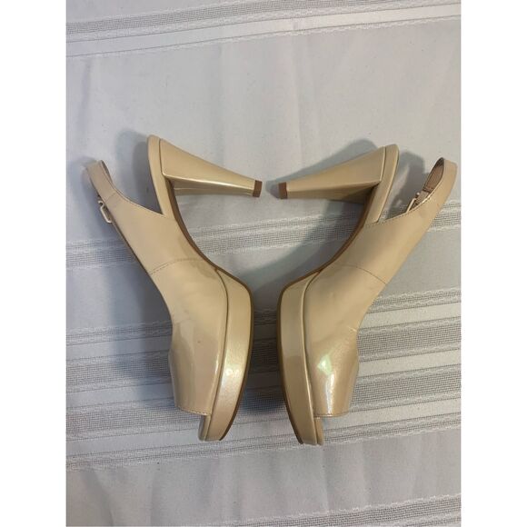 ANTONIO MELANI SLINGBACK PUMP OFFICE SIREN NUDE LEATHER PEEP TOE PLATFORM SZ 7.5 - Picture 8 of 12